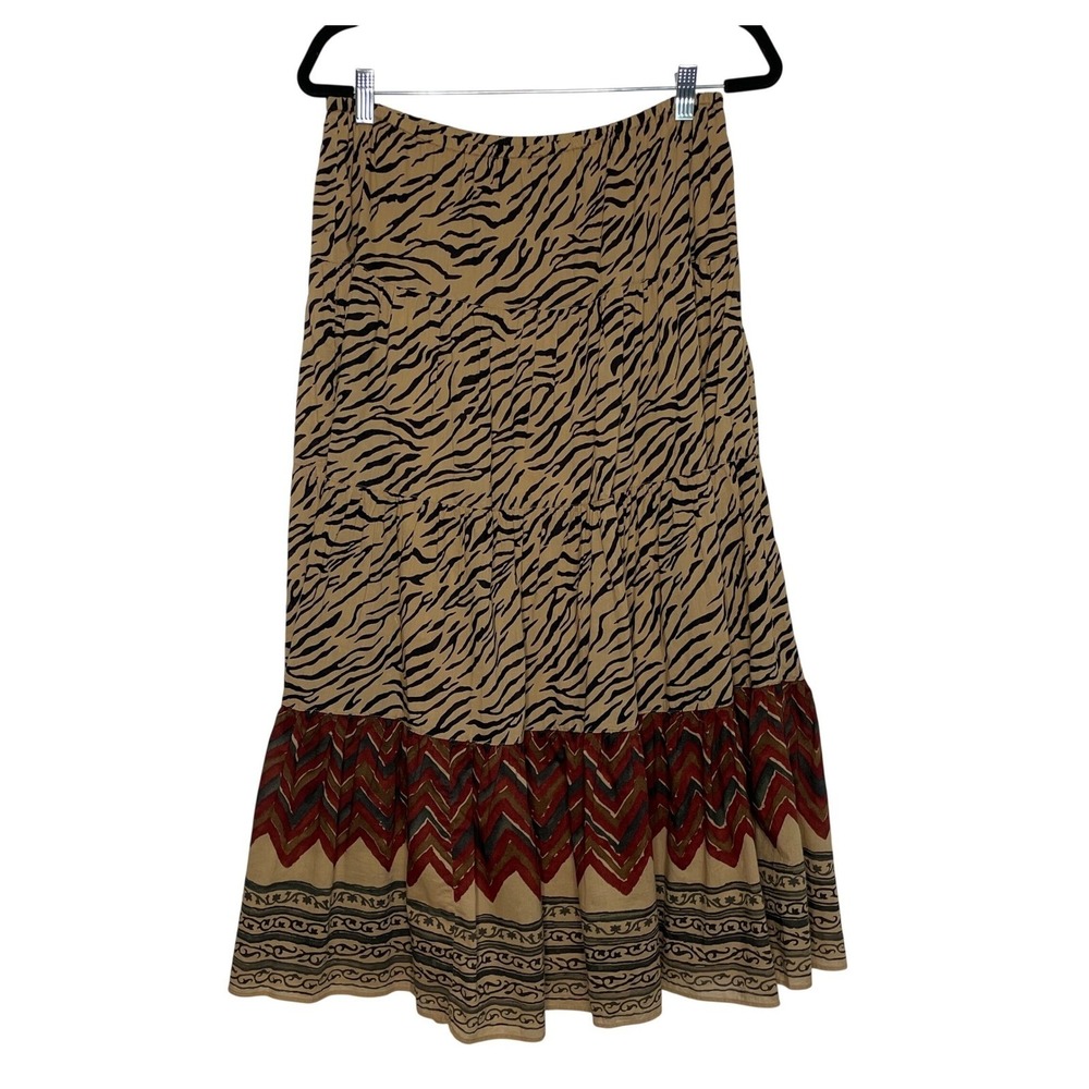 Lauren Ralph Lauren Maxi Skirt Womens M Animal Print Southwestern Tiered Vintage - Picture 2 of 9